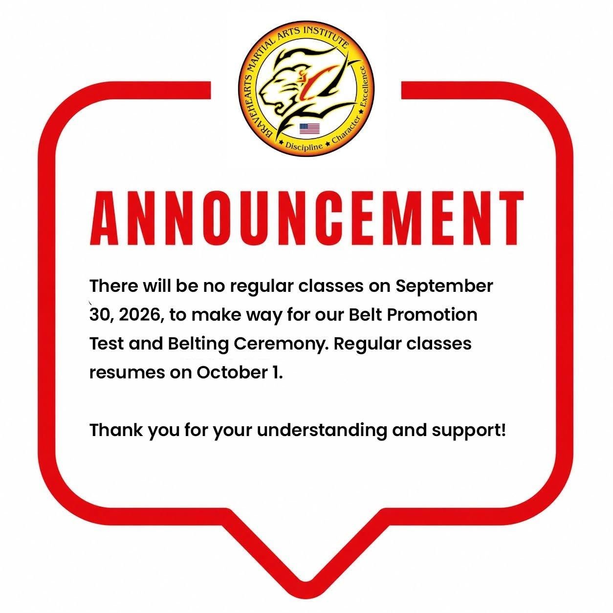 No Regular Classes on September 30, 2026